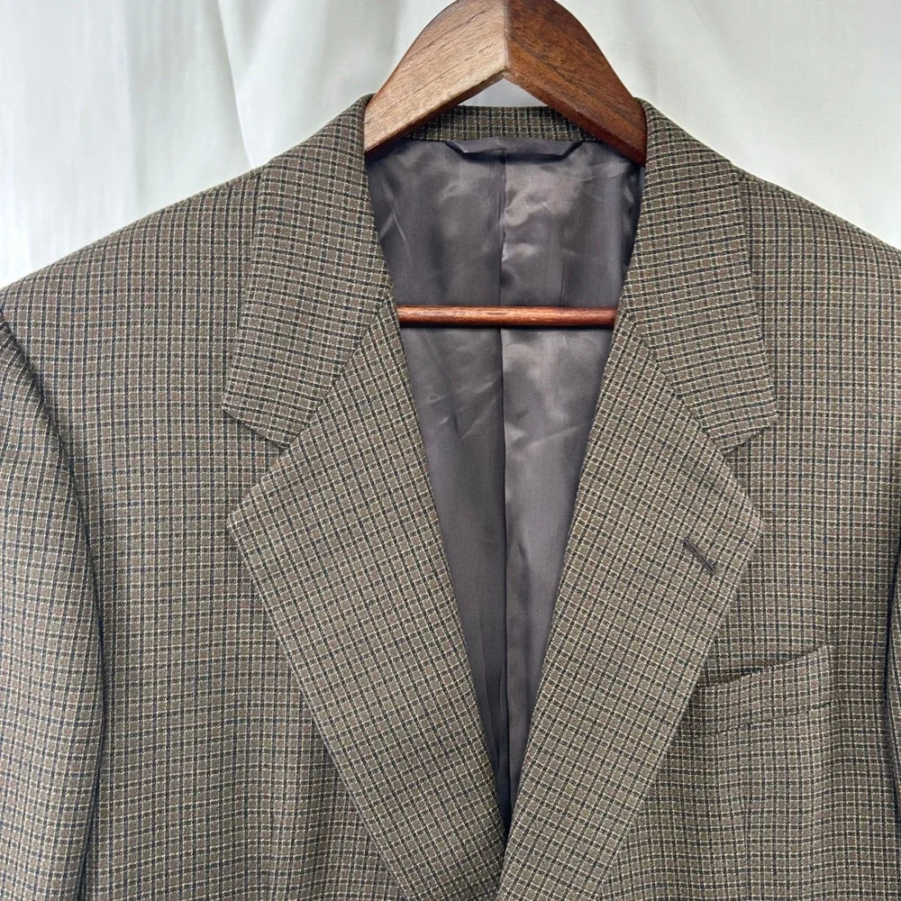 Hickey Freeman Blazer Mens 43L Brown Silk Wool Check Boardroom Neiman Marcus